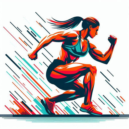 Running woman. Vector illustration of a female athlete running in motion.のイラスト素材