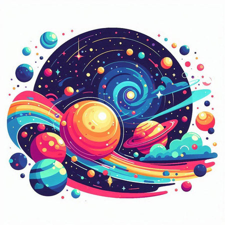 Space background with planets and stars. Vector illustration for your design.のイラスト素材