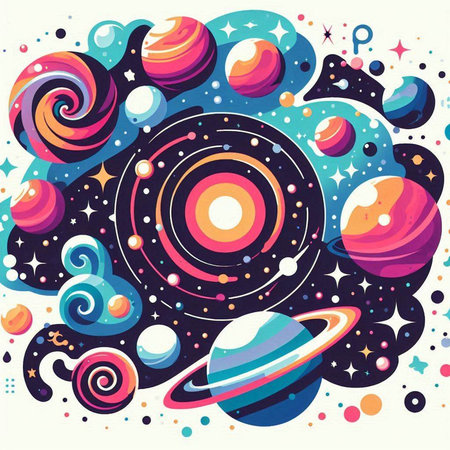 Space background with planets and stars. Vector illustration for your design.のイラスト素材