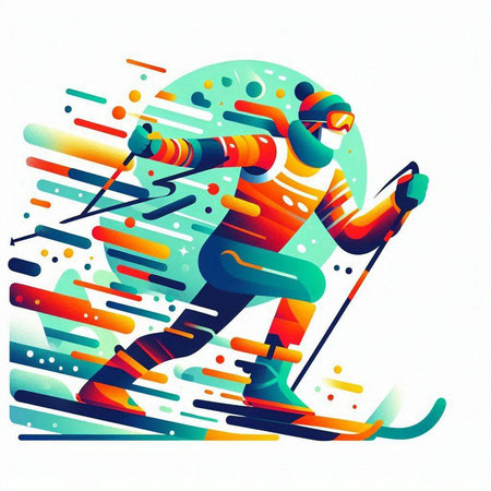 Skiing man. Vector illustration. Colorful abstract background.のイラスト素材