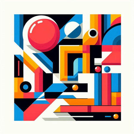 Colorful abstract geometric composition with circles and lines. Vector illustration.のイラスト素材