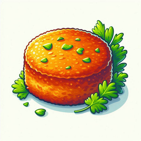 Illustration of a round cake with parsley on a white backgroundのイラスト素材