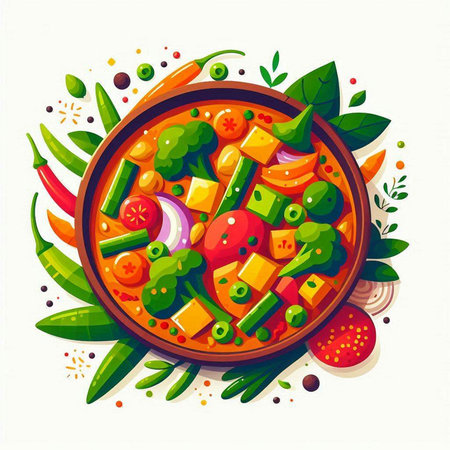 Vegetable salad in a plate. Vector illustration of vegetarian food.のイラスト素材
