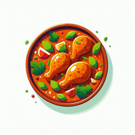 Illustration of a bowl of chicken curry on a white background.のイラスト素材
