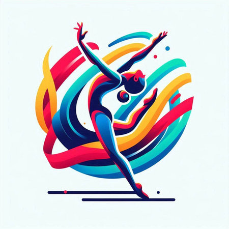 Rhythmic gymnastics. Gymnast in a jump. Vector illustration.のイラスト素材