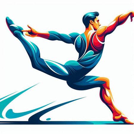 Athletic man doing acrobatic tricks, vector illustrationのイラスト素材