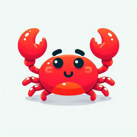 Cute cartoon red crab on a white background. Vector illustration.のイラスト素材