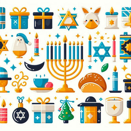Seamless pattern with Hanukkah symbols. Vector illustration.のイラスト素材