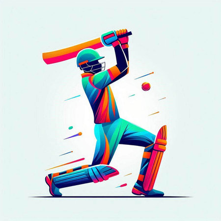Cricket player in action. Colorful vector illustration of cricket player.のイラスト素材