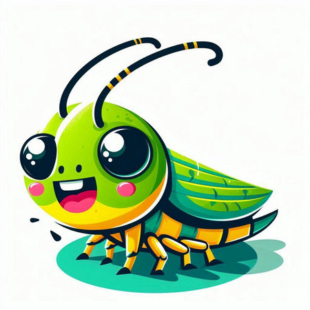 Cute cartoon grasshopper on white background. Vector illustration.のイラスト素材