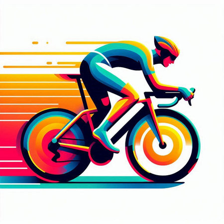 Cyclist with bicycle vector illustration, abstract colorful background, eps 10のイラスト素材