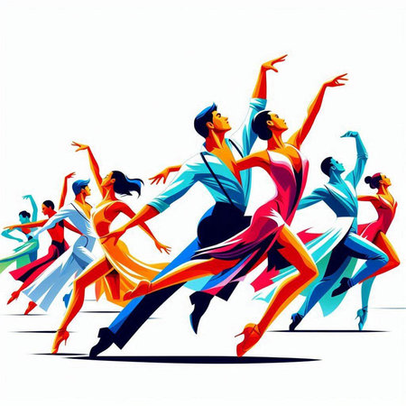Dancing group of young people. Colorful vector illustration for your designのイラスト素材