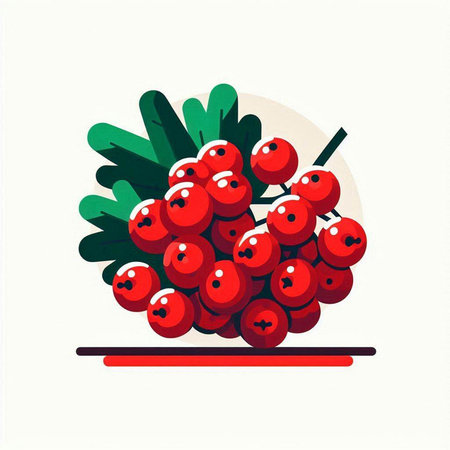 Red rowan berries on a plate. Vector illustration in flat style.のイラスト素材