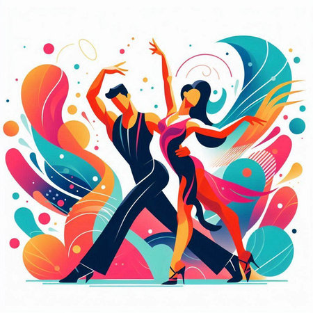 Couple dancing tango. Colorful vector illustration in flat style.のイラスト素材