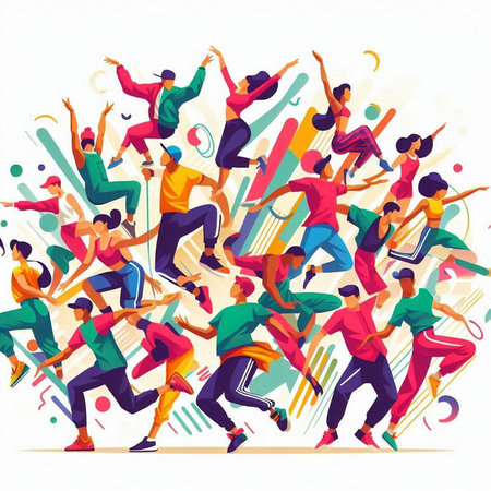 Vector illustration of a group of young people playing badminton.のイラスト素材