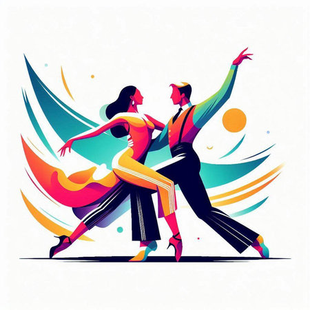 Couple of dancers dancing tango. Colorful vector illustration.のイラスト素材