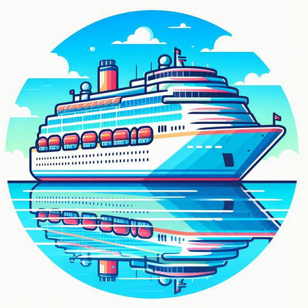 Cruise ship on the water. Vector illustration of a cruise ship.のイラスト素材