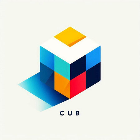 Abstract cube with blue, red, yellow and orange colors. Vector illustration.のイラスト素材