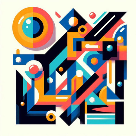 Colorful abstract geometric composition on white background. Retro style. Vector illustration.のイラスト素材