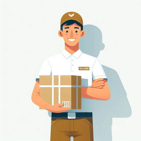 Delivery man with cardboard boxes. Delivery service concept. Vector illustration.のイラスト素材
