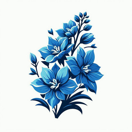 Blue flowers isolated on white background. Hand drawn vector illustration in vintage style.のイラスト素材