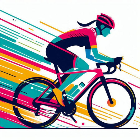 Cyclist riding a bicycle on colorful background. Vector illustration.のイラスト素材