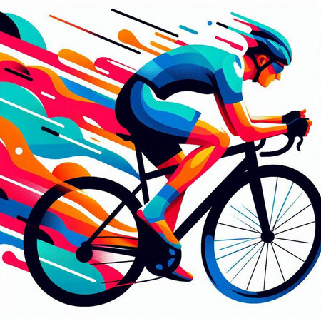 Cyclist riding a bike on colorful background. Vector illustration.のイラスト素材