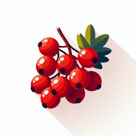 Bunch of red currant with long shadow. Vector illustration.のイラスト素材