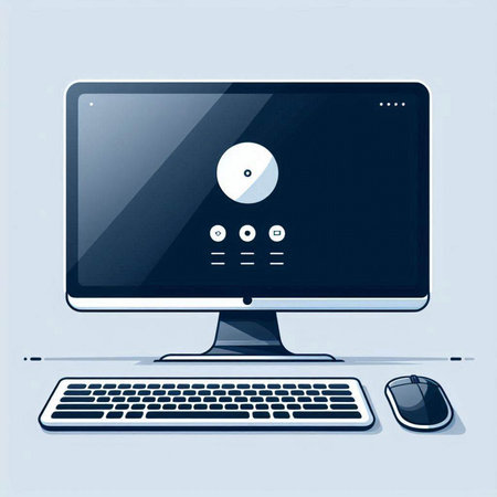 Illustration of a desktop computer with a music player on the screenのイラスト素材