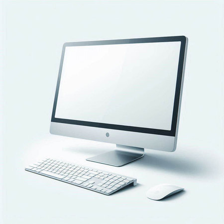 Computer monitor with keyboard and mouse on a white background. Vector illustration.のイラスト素材