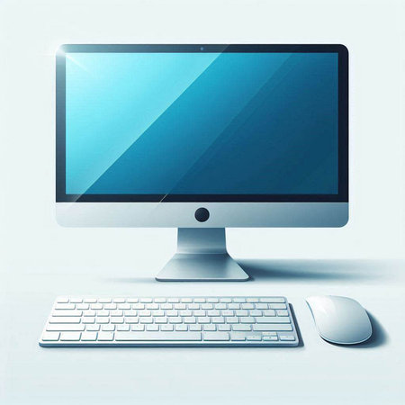 Computer monitor with keyboard and mouse on white background. 3D renderingのイラスト素材