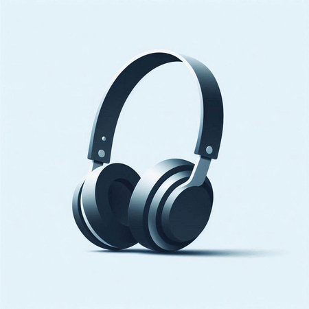Black headphones on blue background. 3d illustration. Music concept.のイラスト素材