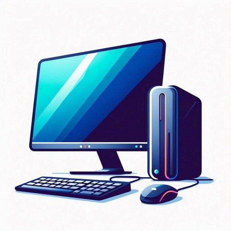 Computer monitor, keyboard and mouse. Vector illustration in cartoon style.のイラスト素材