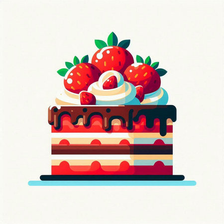 Cake with cream and strawberries on a white background. Vector illustrationのイラスト素材