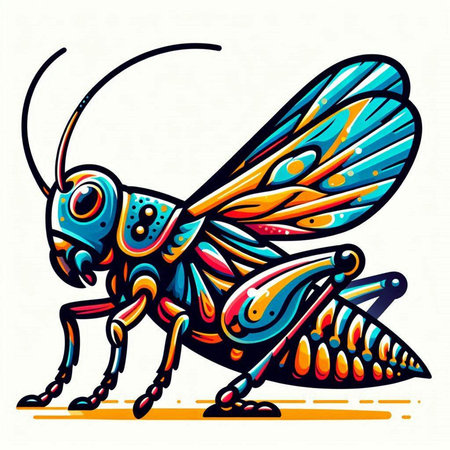 Colorful grasshopper isolated on white background. Vector illustration.のイラスト素材