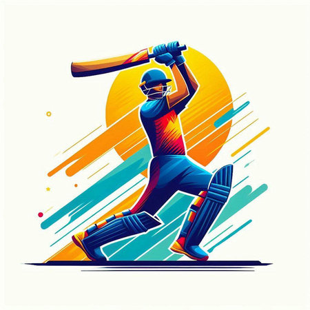 Cricket player in action with bat and ball. Vector illustration.のイラスト素材