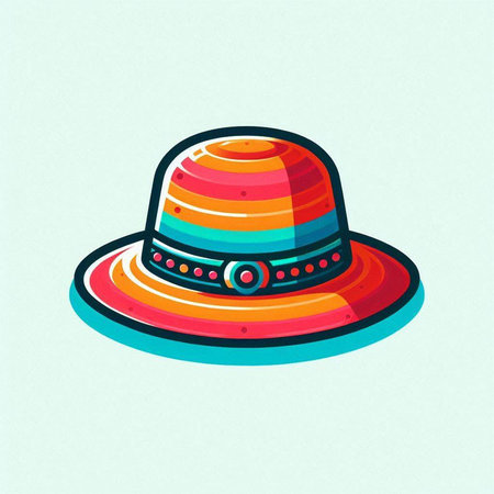 Illustration of a colorful summer hat on a light blue background.のイラスト素材
