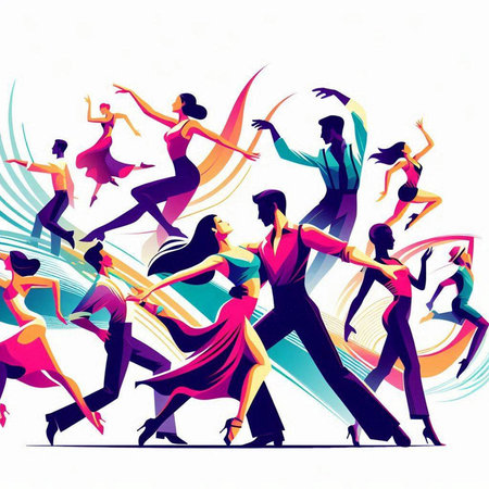Group of dancing people. Vector illustration of a group of dancing people.のイラスト素材