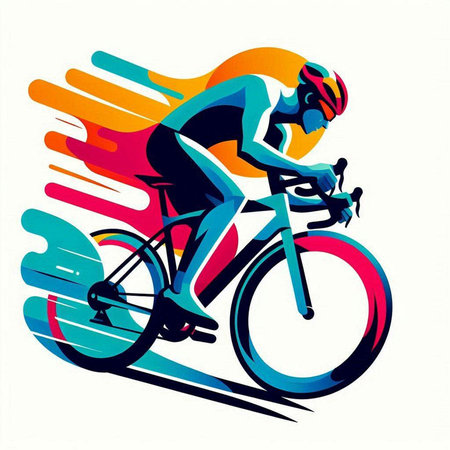 Cyclist riding bicycle, abstract colorful background, vector illustration.のイラスト素材