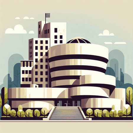 Modern office building in the city. Vector illustration in retro style.のイラスト素材