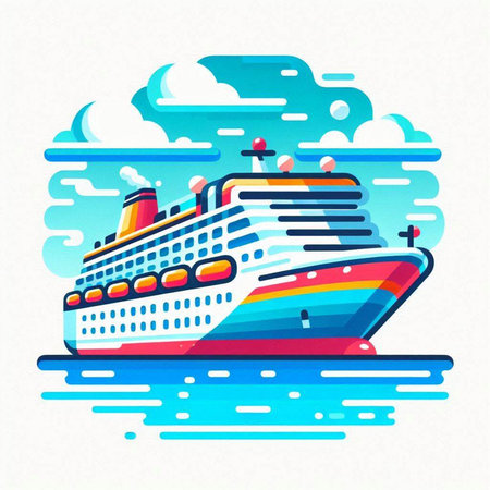 Cruise ship in the sea. Vector illustration in flat style.のイラスト素材