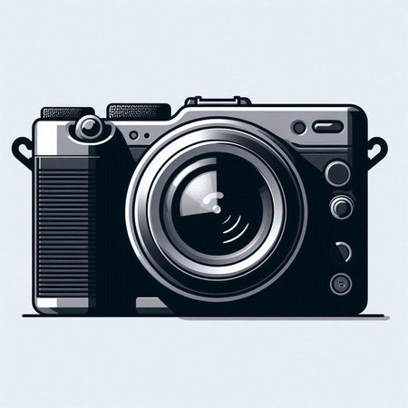 Retro camera vector illustration in black and white colors isolated on blue backgroundのイラスト素材