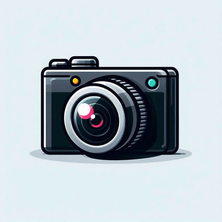 Camera icon. Vector illustration of a camera on a gray background.のイラスト素材