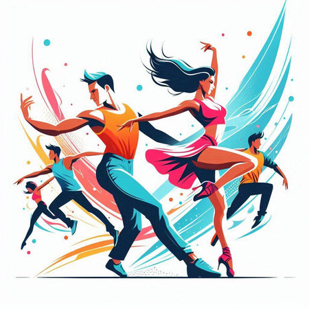 Dancing people. Group of young dancing people. Vector illustration.のイラスト素材