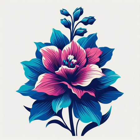 Vector illustration of hibiscus flower in blue and pink colorsのイラスト素材
