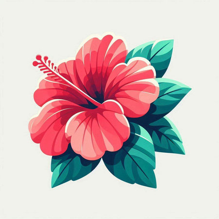 Hibiscus flower vector illustration. Hand drawn floral design element.のイラスト素材