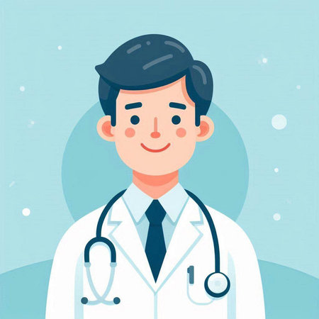 Male doctor with stethoscope in uniform. Vector illustration in flat styleのイラスト素材