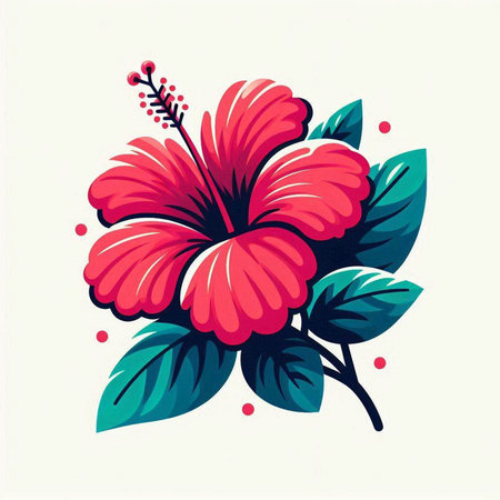 Hibiscus flower with leaves. Vector illustration for your designのイラスト素材