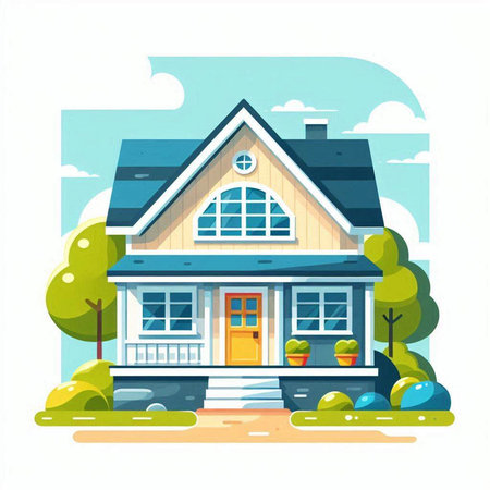 Vector illustration of a country house in a flat style on a white backgroundのイラスト素材