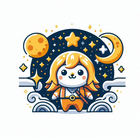 Cute cartoon girl astronaut in the moon and stars. Vector illustration.のイラスト素材